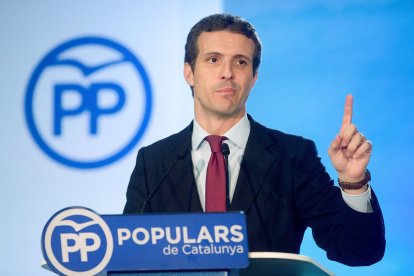 El president del PP, Pablo Casado, durant la roda de premsa després del Comité Ejecutivo Nacional del partit.