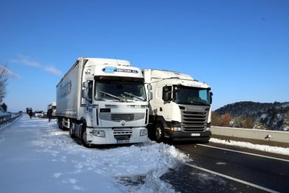 Imatge de camions aturats per les restriccions de circulació.