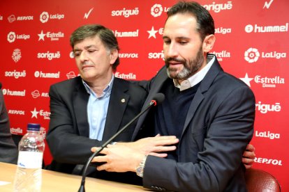 El ex entrenador grana, Vicente Moreno y el Presidente del Nàstic, Josep Maria Andreu.