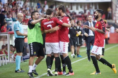 El Nàstic, celebrant un gol contra el Lugo a la primera volta.