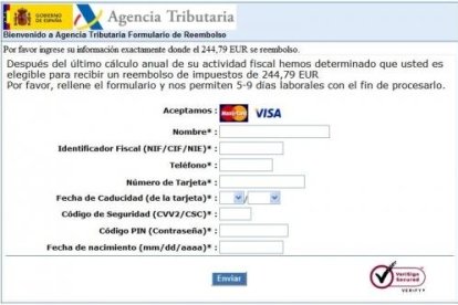 Una captura de la página web fraudulenta.