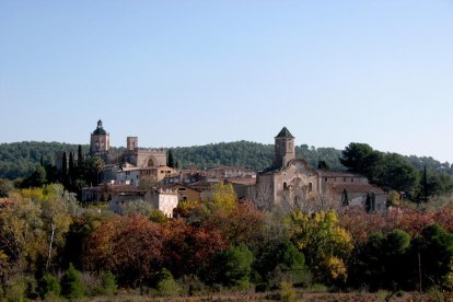 Imatge de Santes Creus, amb el monestir a l'esquerra.