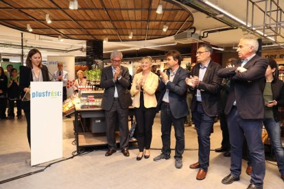 Vivi Pujol, durant la seva intervenció en l'acte d'iauguració del supermercat de l'avinguda de Roma.