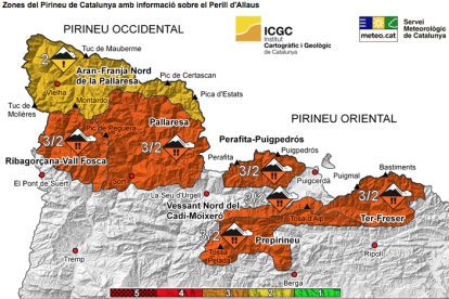 El mapa del butlletí del parell d'allau.