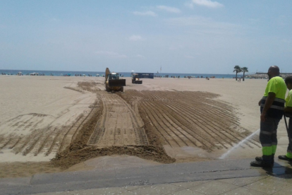 Los operarios trabajan en las tareas de limpieza de la zona afectada.