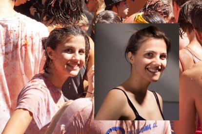 A l'esquerra la image de la desconeguda «noia de la Tomatina». A la dreta, Eva Casado.