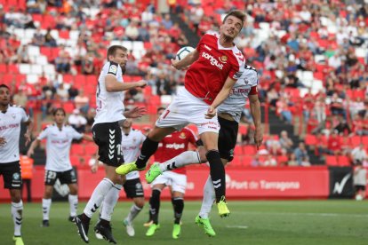 Manu Barreiro, durant el Nàstic-Albacete d'aquest diumenge al Nou Estadi.