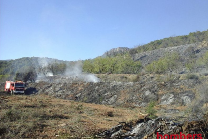 Imatges de les tasques d'extinció de l'incendi que ha cremat vegetació a Alforja.