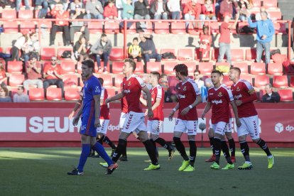 Imatge d'arxiu del Nàstic celebrant un gol al Nou Estadi.