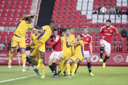 Un moment del partit d'aquesta jornada, on el Nàstic va caure per 0 a 3.