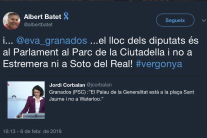 Piulada de resposta de Batet a la portaveu del PSC.