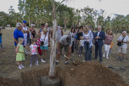 Imatge dels assistens a l'acte durant la plantada del palmell d'indiana.