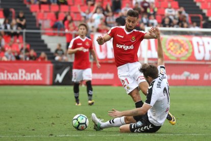 Omar Perdomo, durante el Nàstic-Albacete de hace dos semanas, en el Nou Estadi.