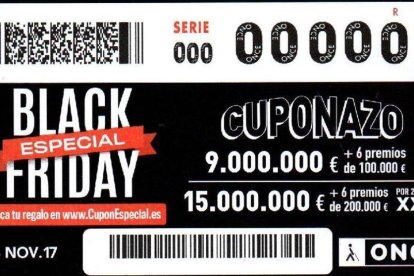 Imatge del cupó del sorteig del Black Friday de la Once.