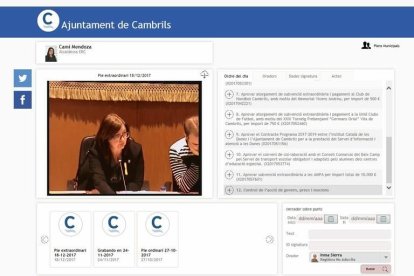 Captura de pantalla de la nova eina 'videoacta' de les sessions plenaries de Cambrils.