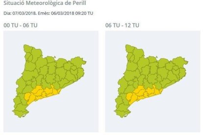 Imatge de la previsió de vent a Catalunya.