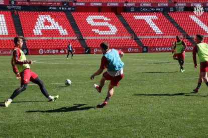 Barreiro, a l'esquerra, duran un entrenament d'aquesta setmana.