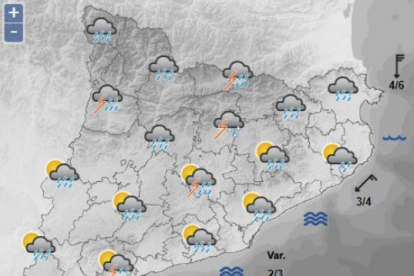 Mapa de la previsió meteorològica per la tarda d'aquest dijous, 9 d'agost.