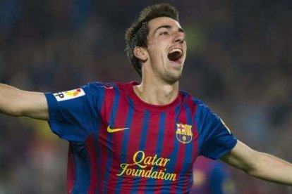 Isaac Cuenca celebrant un gol amb el Barça