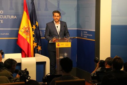 Màxim Huerta, durant la seva compareixença per dimitir com a ministre de Cultura.