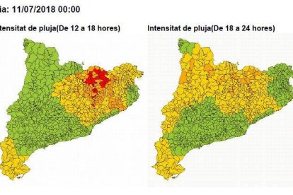 Protecció Civil ha difós un mapa de la previsió de pluges.