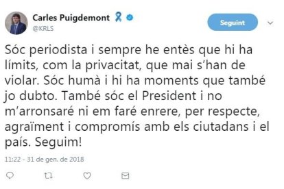 Imatge d'un dels tuits que ha fet Puigdemont aquest matí.