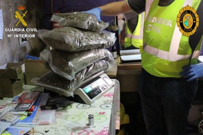 Es van intervenir 5.200 grams de marihuana seca disposada per a la venda, 693 grams d'haixix, 5.000 bosses unidosis amb autotancament, 4 bàscules i 9.000 euros en efectiu.