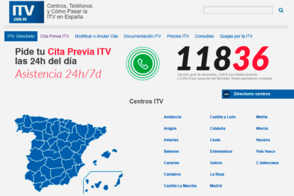 Imatge de la pàgina web que incitava a trucar a l'11836 per demanar cita a la ITV.