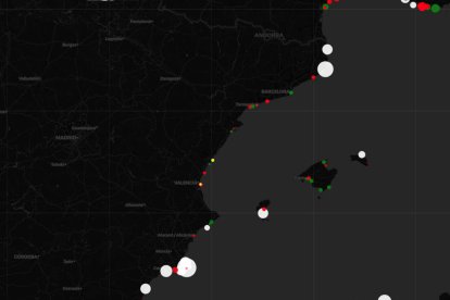 El mapa mostra com s'il·luminen alguns dels fars de la Costa Daurada