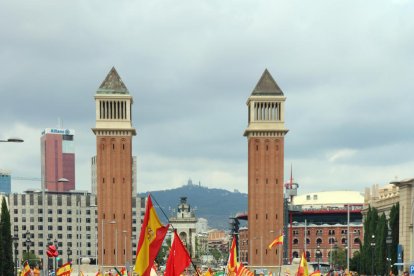 La manifestació per la unitat d'Espanya a la seva arribada a l'avinguda Maria Cristina.