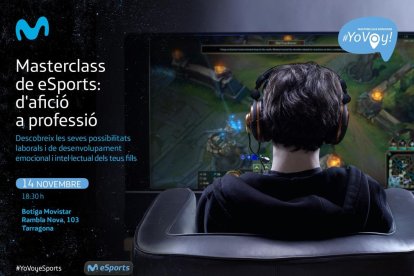 Cartell de la masterclass d'eSports que es realitzarà a la Movistar Store Tarragona.