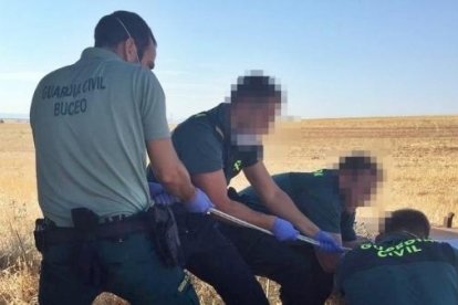 Miembros de la Guardia Civil en el momento de la recuperación de los animales.