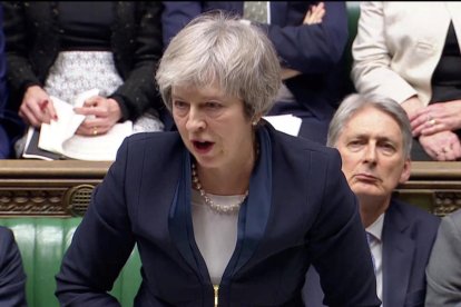 La primera ministra británica, Theresa May, durante su discurso en la Cámara de los Comunes.