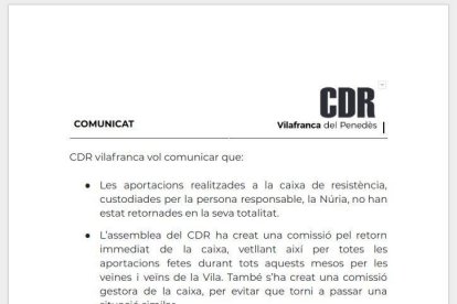 Comunicat del CDR d Vilafranca