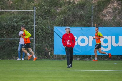 Enrique Martín, durante el entrenamiento de este miércoles.