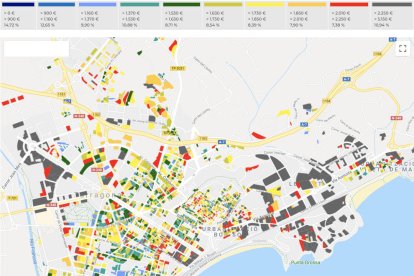 Mapa de calor de los precios en la ciudad de Tarragona.