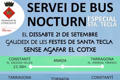 Imagen promocional del servicio de bus de Constantí especial por Santa Tecla.