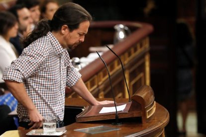 Pablo Iglesias, durante su parlamento el segundo día de investidura.