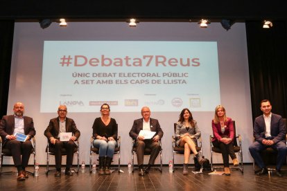 Imatge del debat electoral amb els caps de llista a les eleccions municipals de Reus.