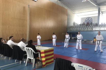 Imatge dels alumnes i el jurat a l'examen unificat de cinturó negre de taekwondo del Morell.