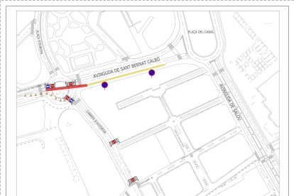 Plano de las afectaciones al tráfico en la avenida Sant Bernat Calbó.