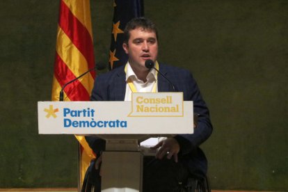 El presidente del PDeCAT, David Bonvehí, durante el Consejo Nacional del partido en el auditorio AXA de Barcelona