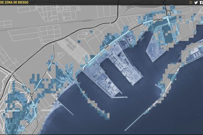 Simulació de l'afectació de l'increment d'un metre del nivell del mar de Surging Seas.