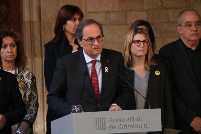 El president de la Generalitat, Quim Torra, durant la declaració institucional.