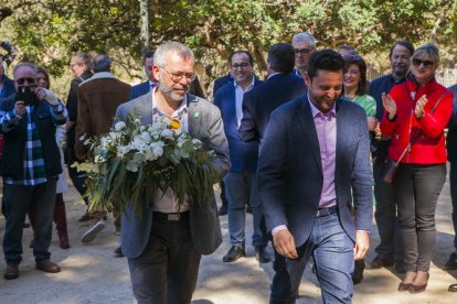 Francisco Domínguez i Rubén Viñuales, a l'ofrena floral de Blas Infante, el passat 4 de març.