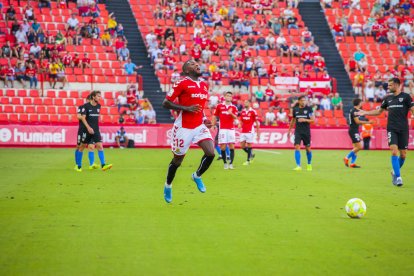 Romain Habran, durant el Nàstic-Llagostera que va finalitzar amb victòria visitant per 1-3.