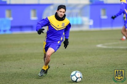 Jonathan Pereira en un entrenamiento con el Alcorcón.