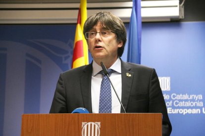 L'expresident Carles Puigdemont a la seu de la delegació del govern a Brussel·les.