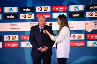 El presidente de la Federación Catalana de Fútbol, Joan Soteras, durante el acto.