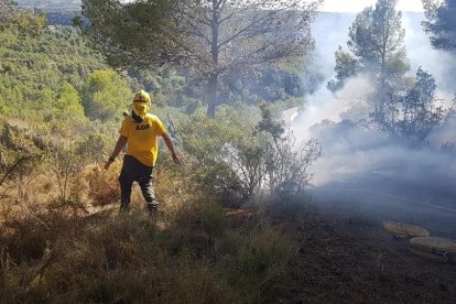 Membres de l'ADF al lloc del foc.